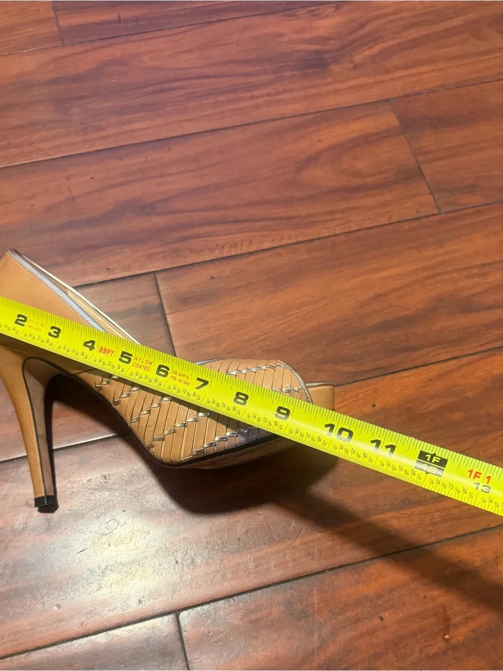 Cole Haan Woven Tan Peep-Toe High Heels - Picture 10 of 10